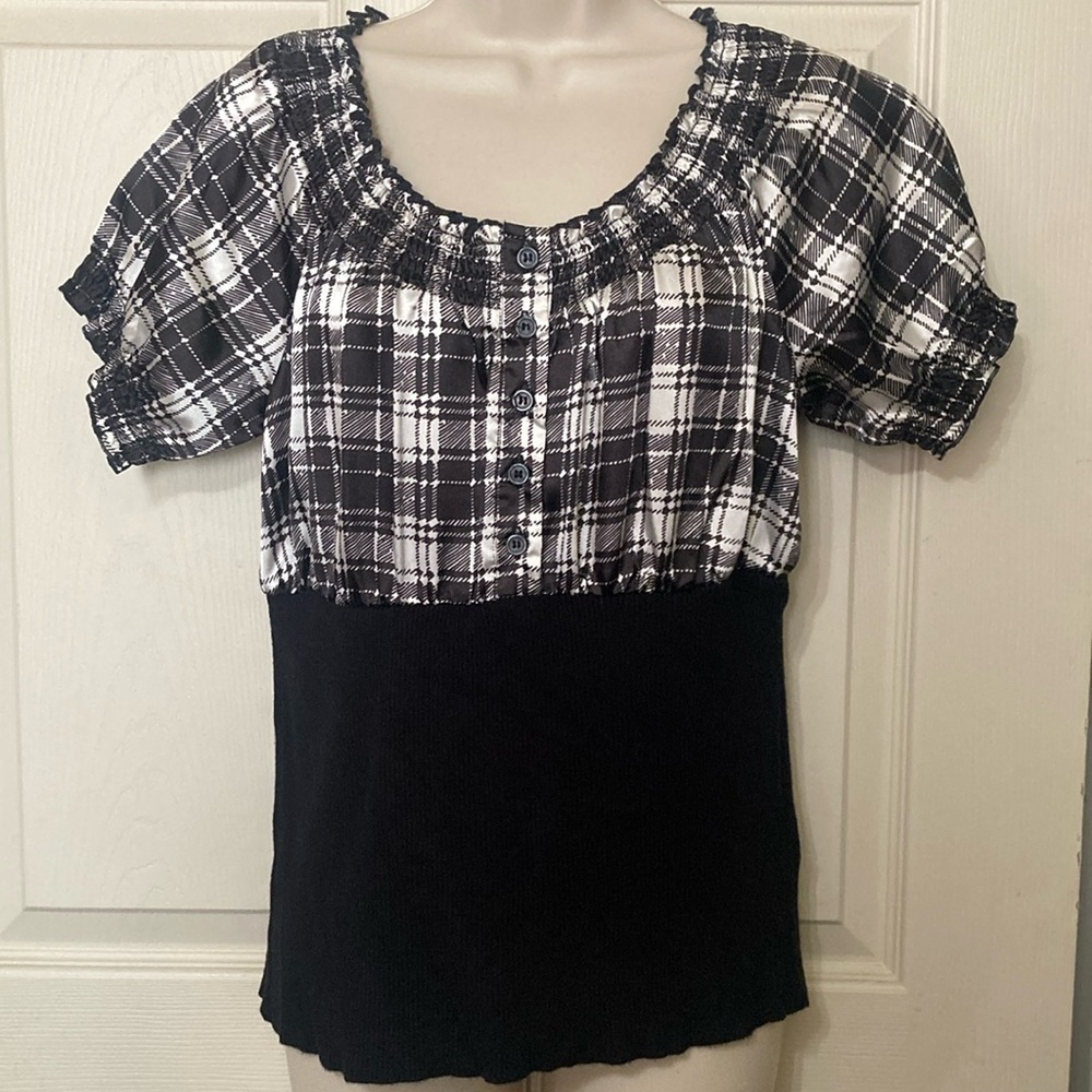 black & white top with knit bottom